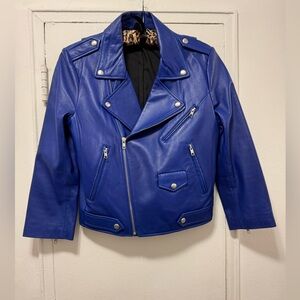 Rebecca Minkoff Lamb Leather Motorcycle Jacket Royal Blue Medium